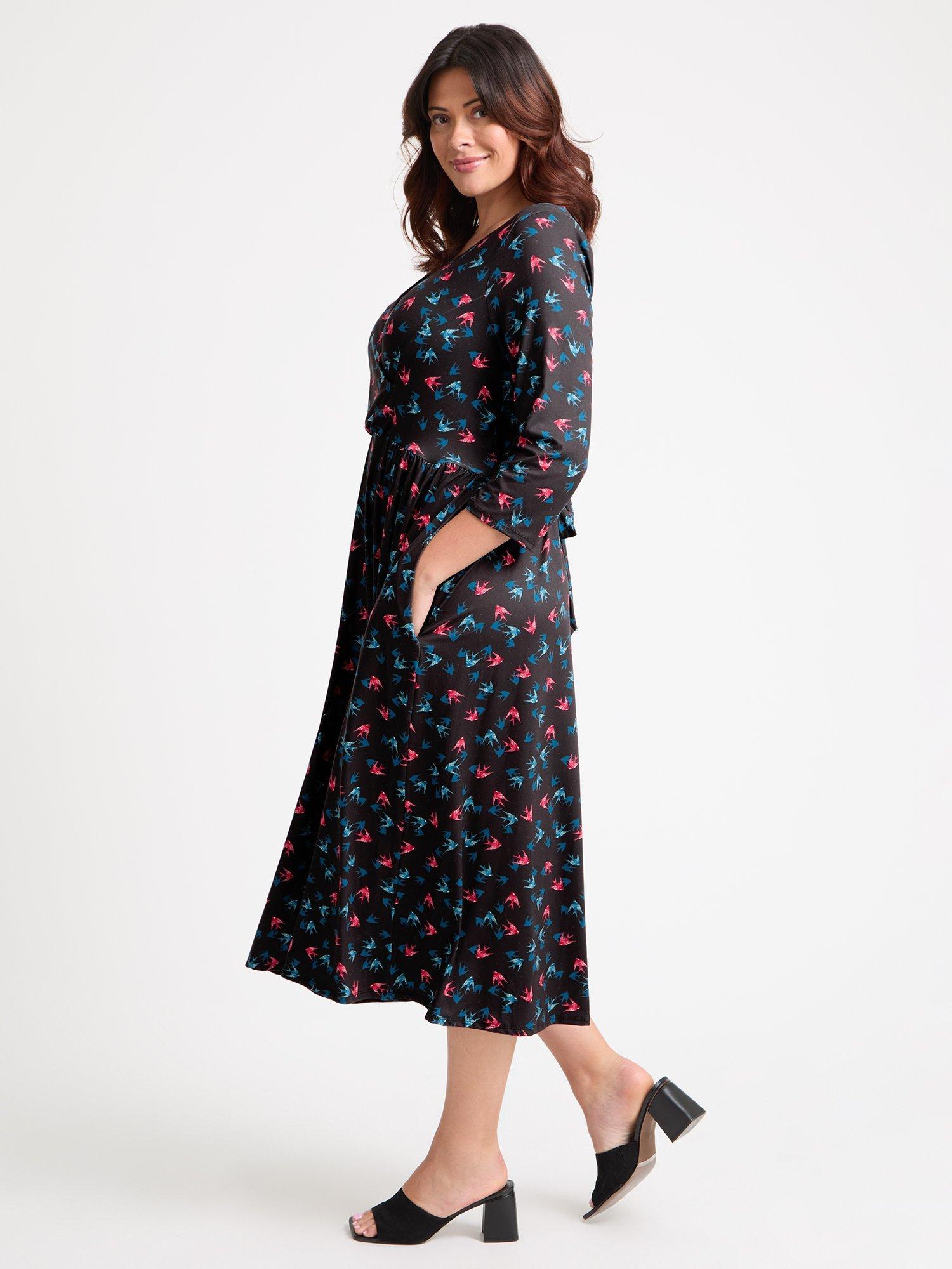 Product image 3 of 4, which shows Scarlett & Jo Birds Wrap Midi Dress, Black/Multi, 12