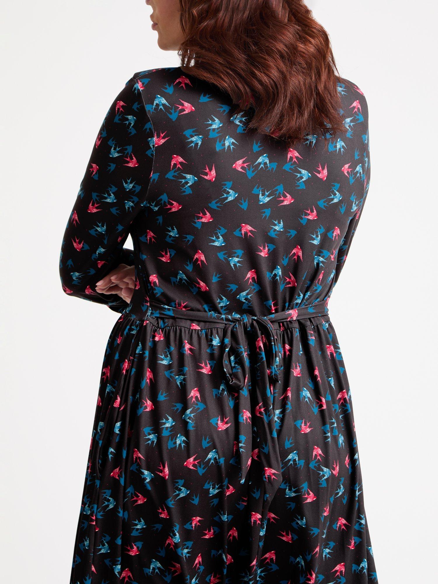 Product image 4 of 4, which shows Scarlett & Jo Birds Wrap Midi Dress, Black/Multi, 12