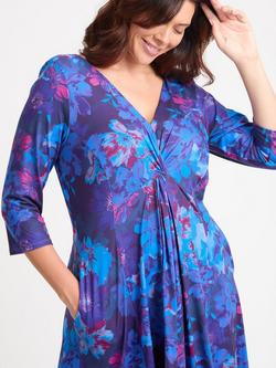 Scarlett & Jo Claudia Three Quarter Sleeves V Neck Ruched Midi Dress - view 2, Blue Maroon