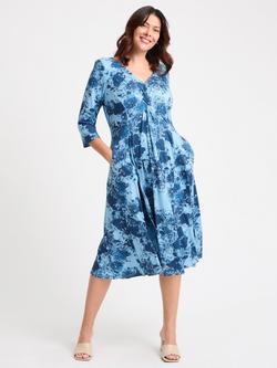 Scarlett & Jo Claudia Three Quarter Sleeves V Neck Ruched Midi Dress, Blue