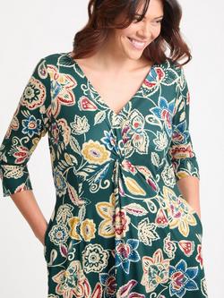 Scarlett & Jo Claudia Floral Three Quarter Sleeves V Neck Ruched Midi Dress - view 2, Green/Multi