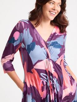Scarlett & Jo Claudia Three Quarter Sleeves V Neck Ruched Midi Dress - view 2, Purple/Pink