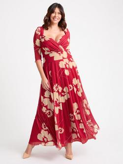 Scarlett & Jo Elizabeth Floral Three Quarter Sleeves Sweetheart Neck Maxi Dress, Red/Cream