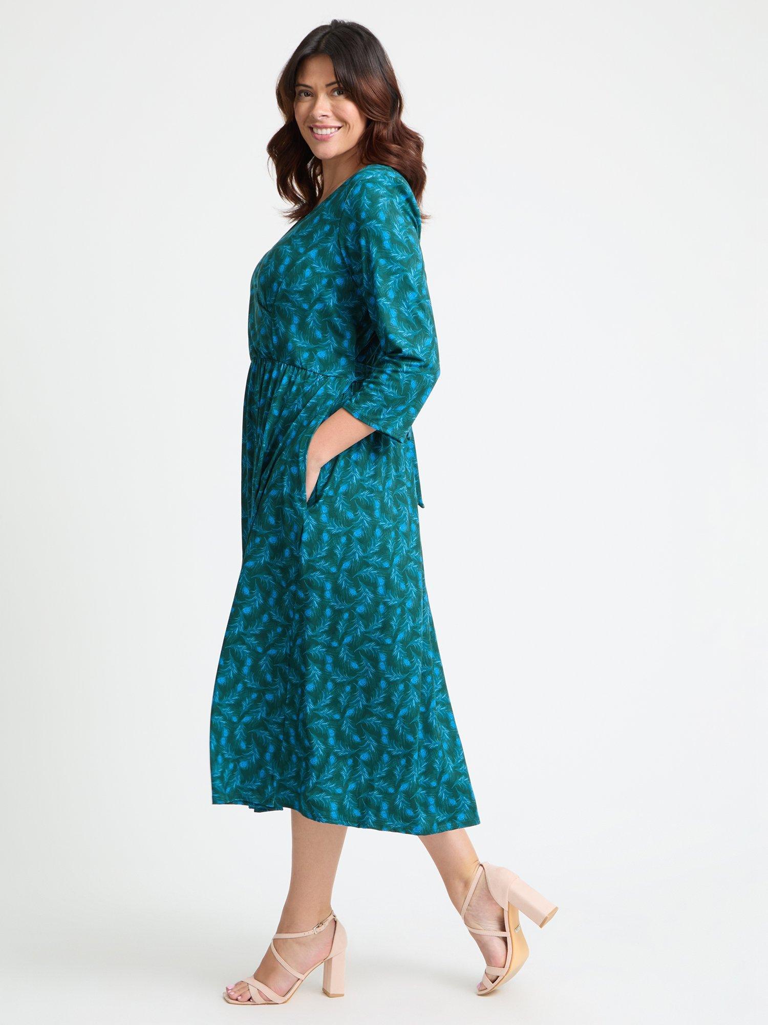 Product image 3 of 4, which shows Scarlett & Jo Peacock Wrap Midi Dress, Green, 12