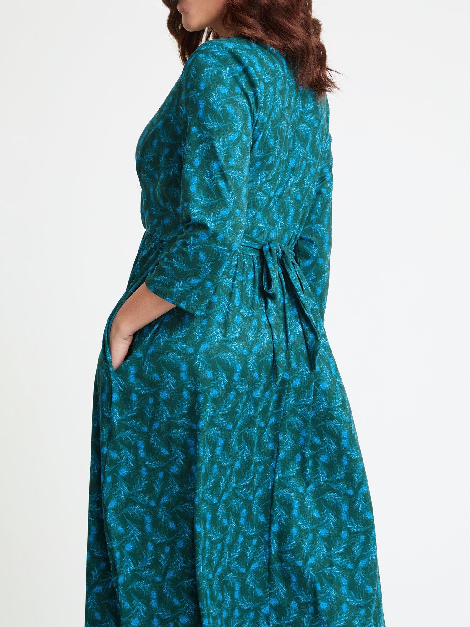 Product image 4 of 4, which shows Scarlett & Jo Peacock Wrap Midi Dress, Green, 12