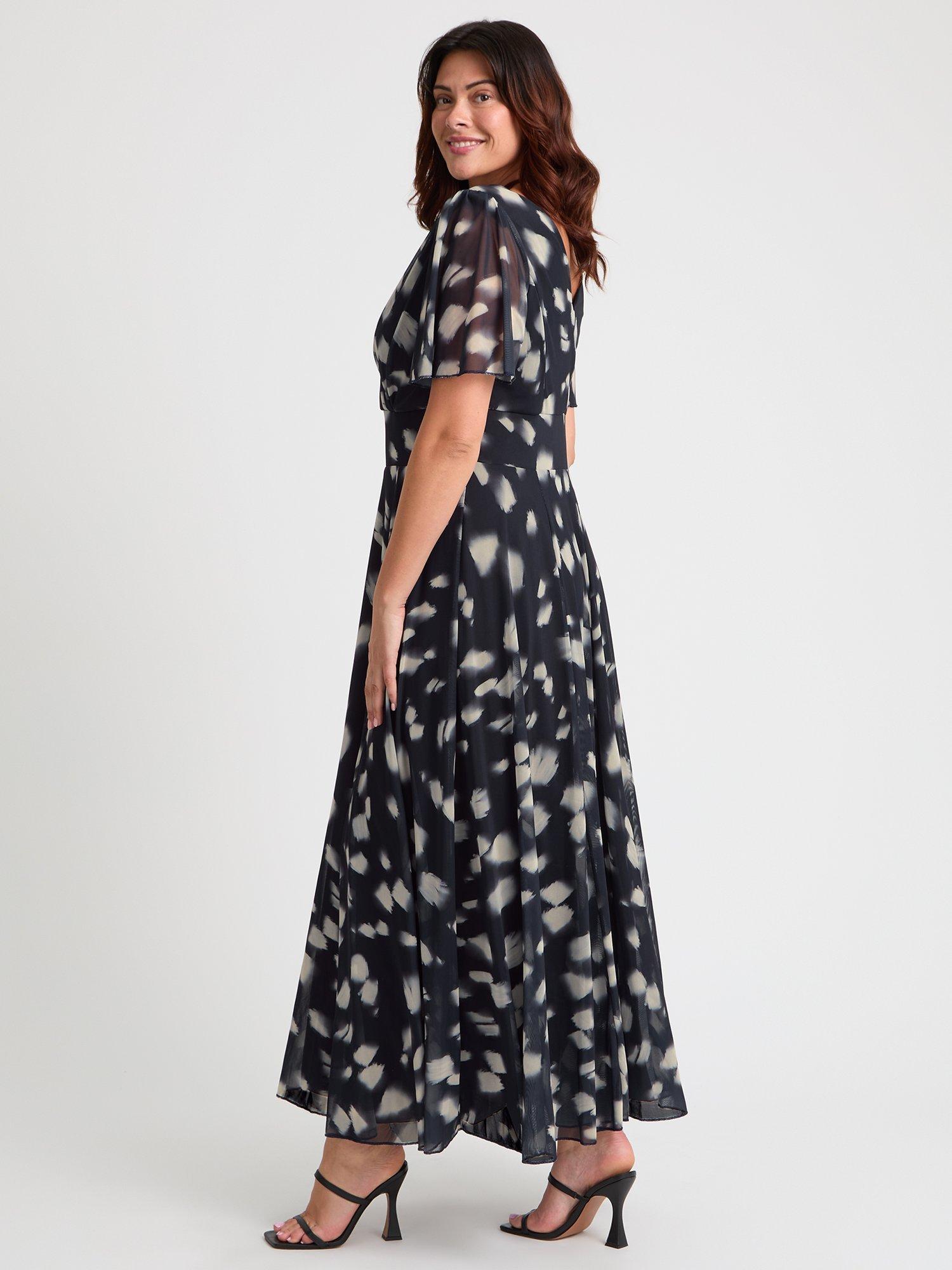 Product image 3 of 4, which shows Scarlett & Jo Isabelle Abstract Spot Float Sleeve Maxi Dress, Black/Cream, 12
