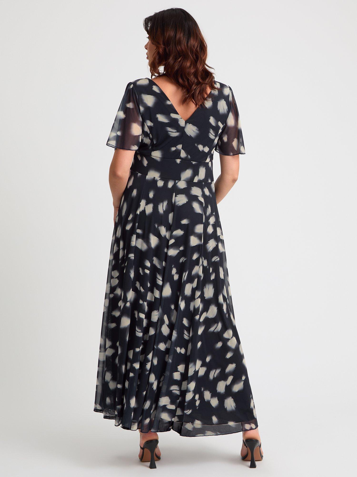 Product image 4 of 4, which shows Scarlett & Jo Isabelle Abstract Spot Float Sleeve Maxi Dress, Black/Cream, 12