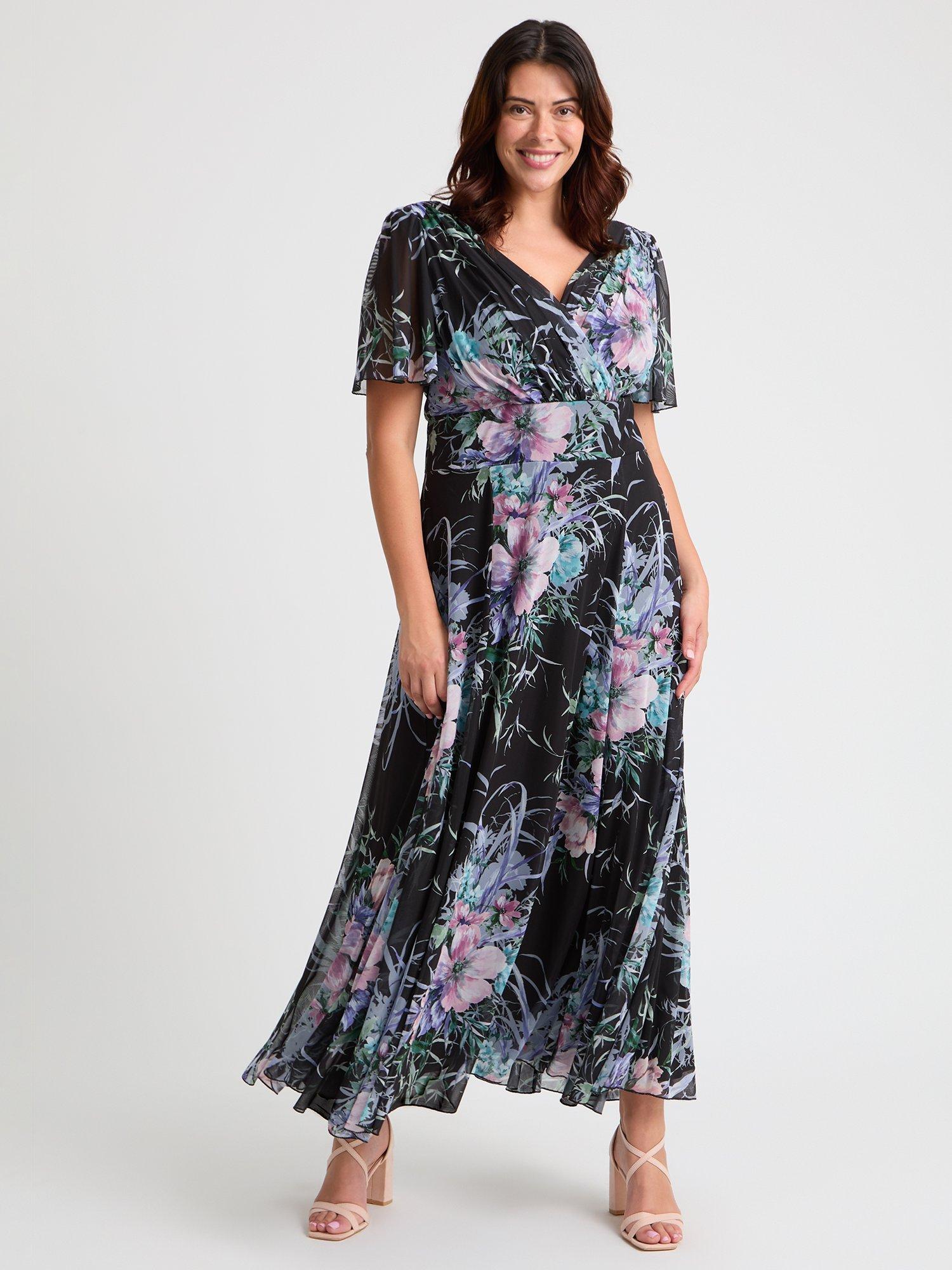 Product image 1 of 4, which shows Scarlett & Jo Isabelle Float Sleeve Maxi Dress, Black/Pink/Blue, 12