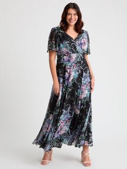 Scarlett & Jo Isabelle Float Sleeve Maxi Dress, Black/Pink/Blue, Black/Pink/Blue