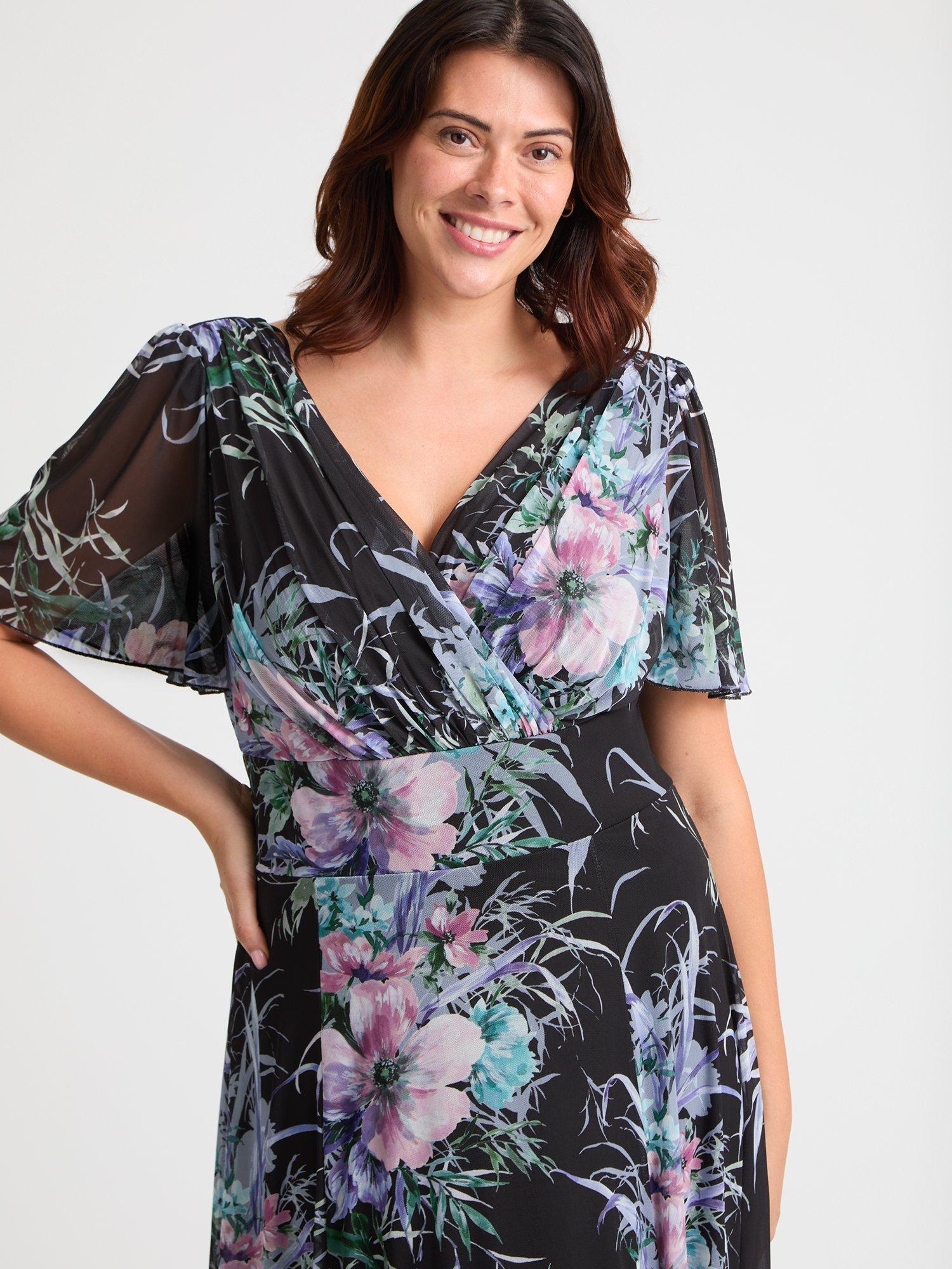 Product image 2 of 4, which shows Scarlett & Jo Isabelle Float Sleeve Maxi Dress, Black/Pink/Blue, 12