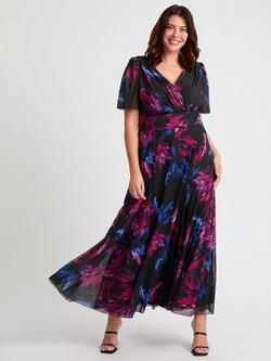 Scarlett & Jo Isabelle Floral Float Sleeve Maxi Dress, Black/Pink