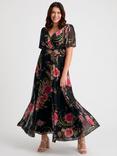 Scarlett & Jo Isabelle Palm Float Sleeve Maxi Dress, Black Pink Red