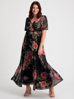 Scarlett & Jo Isabelle Palm Float Sleeve Maxi Dress, Black Pink Red, Black Pink Red