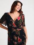 Scarlett & Jo Isabelle Palm Float Sleeve Maxi Dress, Black Pink Red