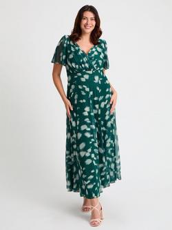 Scarlett & Jo Isabelle Abstract Spot Float Sleeve Maxi Dress, Dark Green/Cream