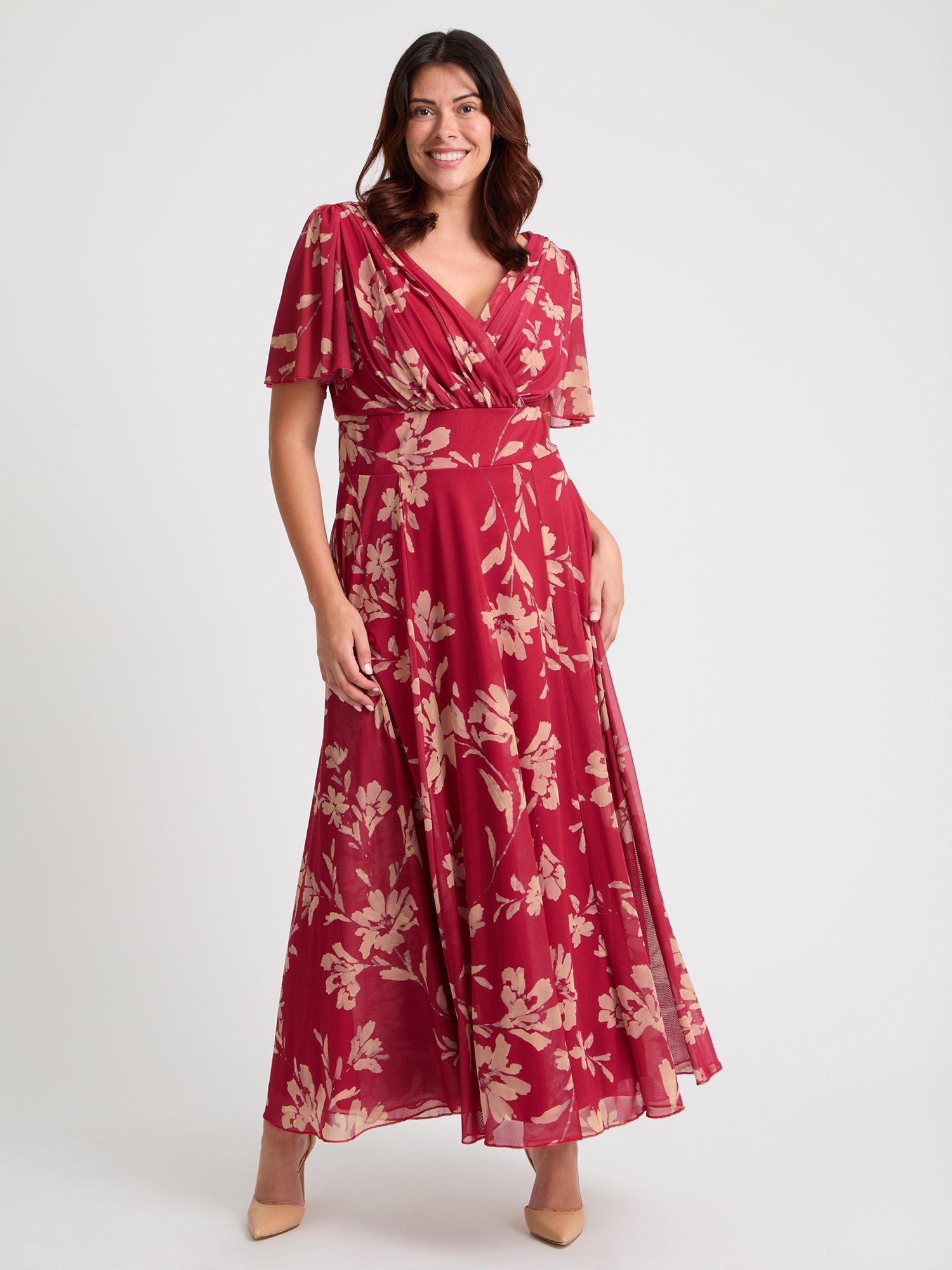 Product image 1 of 4, which shows Scarlett & Jo Isabelle Floral Float Sleeve Maxi Dress, Red/Cream, 12