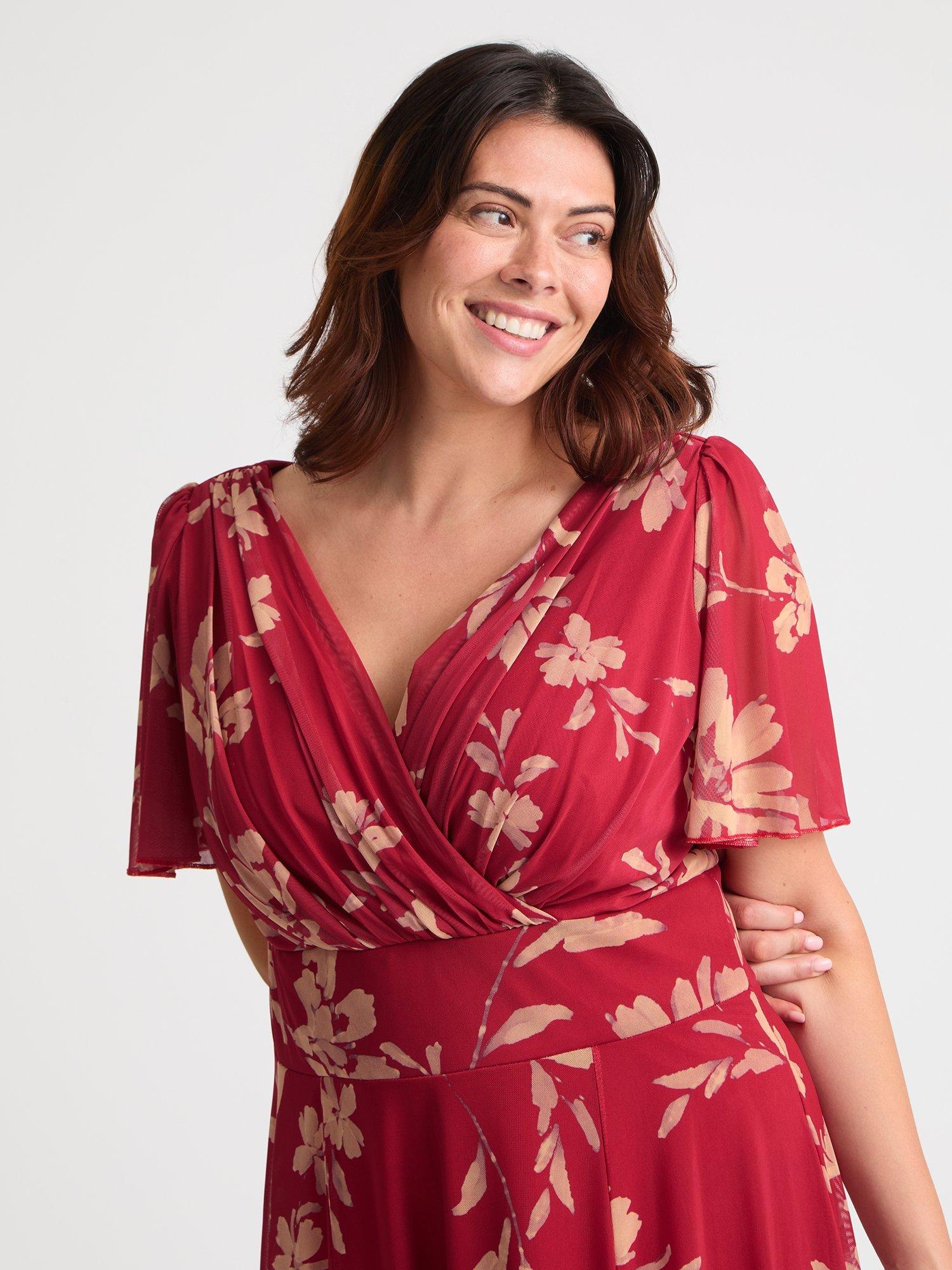 Product image 2 of 4, which shows Scarlett & Jo Isabelle Floral Float Sleeve Maxi Dress, Red/Cream, 12