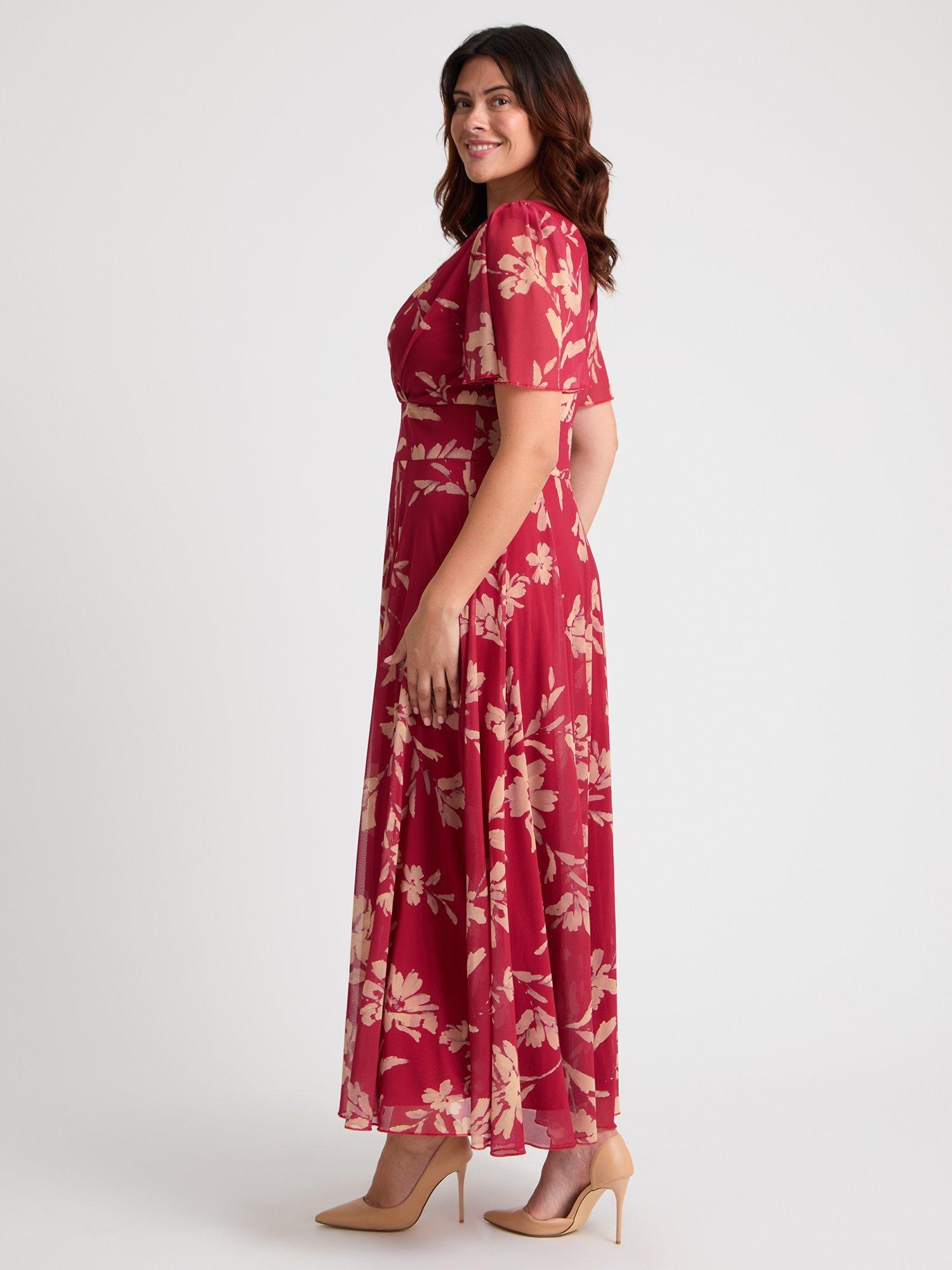 Product image 3 of 4, which shows Scarlett & Jo Isabelle Floral Float Sleeve Maxi Dress, Red/Cream, 12