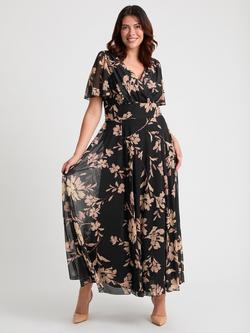 Scarlett & Jo Isabelle Floral Float Sleeve Maxi Dress, Vintage Black/Cream
