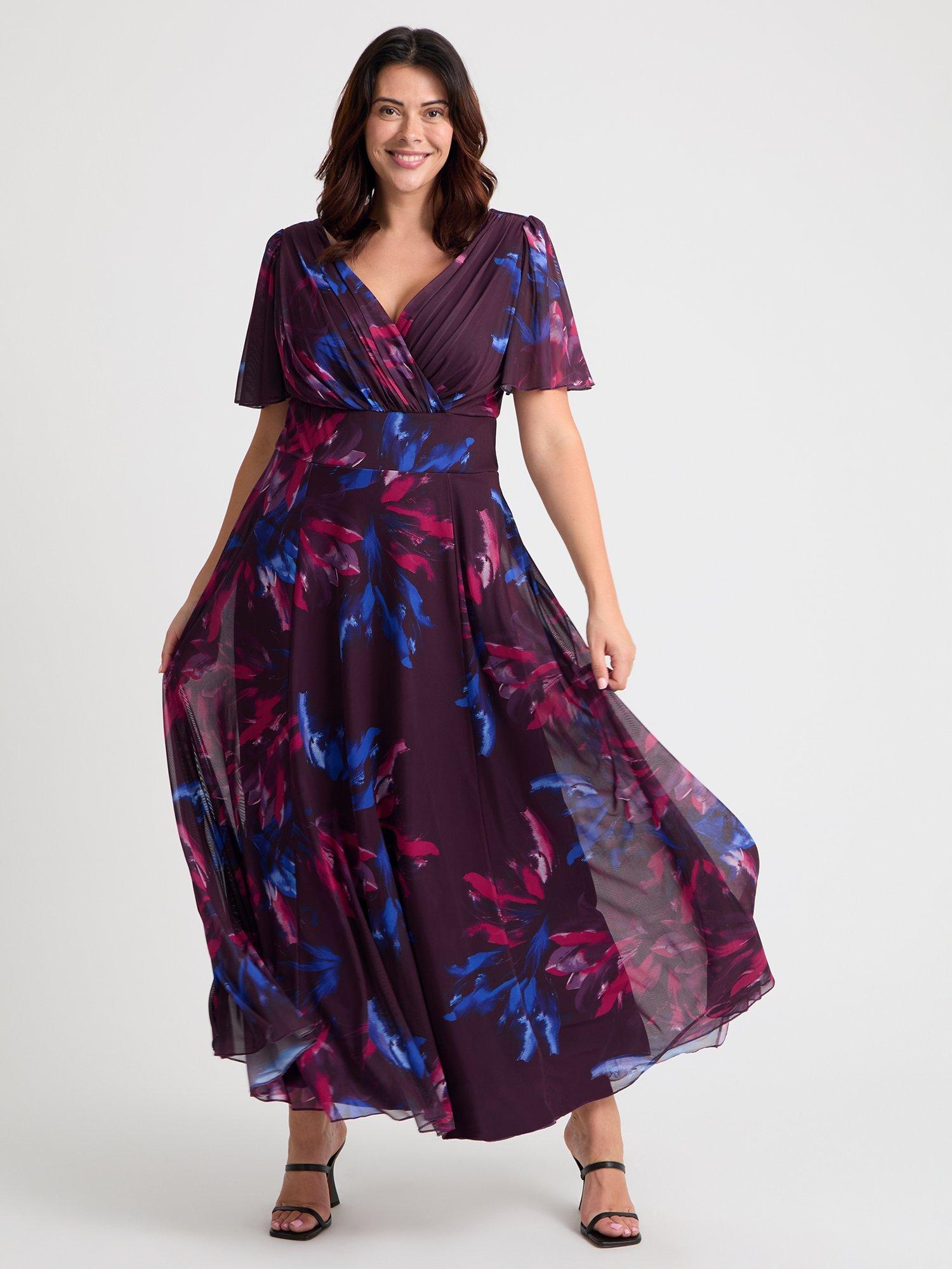 Product image 1 of 4, which shows Scarlett & Jo Isabelle Floral Float Sleeve Maxi Dress, Wine/Pink Cobalt, 12