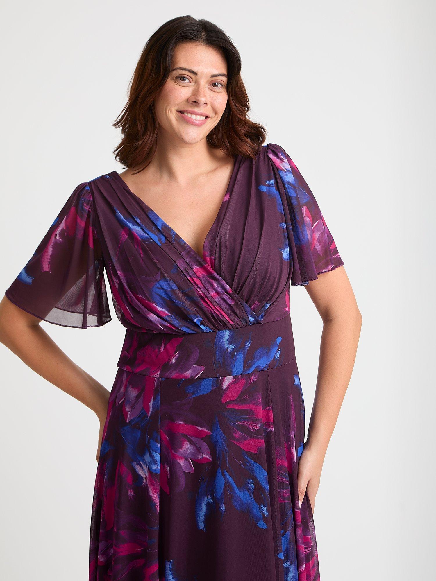 Product image 2 of 4, which shows Scarlett & Jo Isabelle Floral Float Sleeve Maxi Dress, Wine/Pink Cobalt, 12