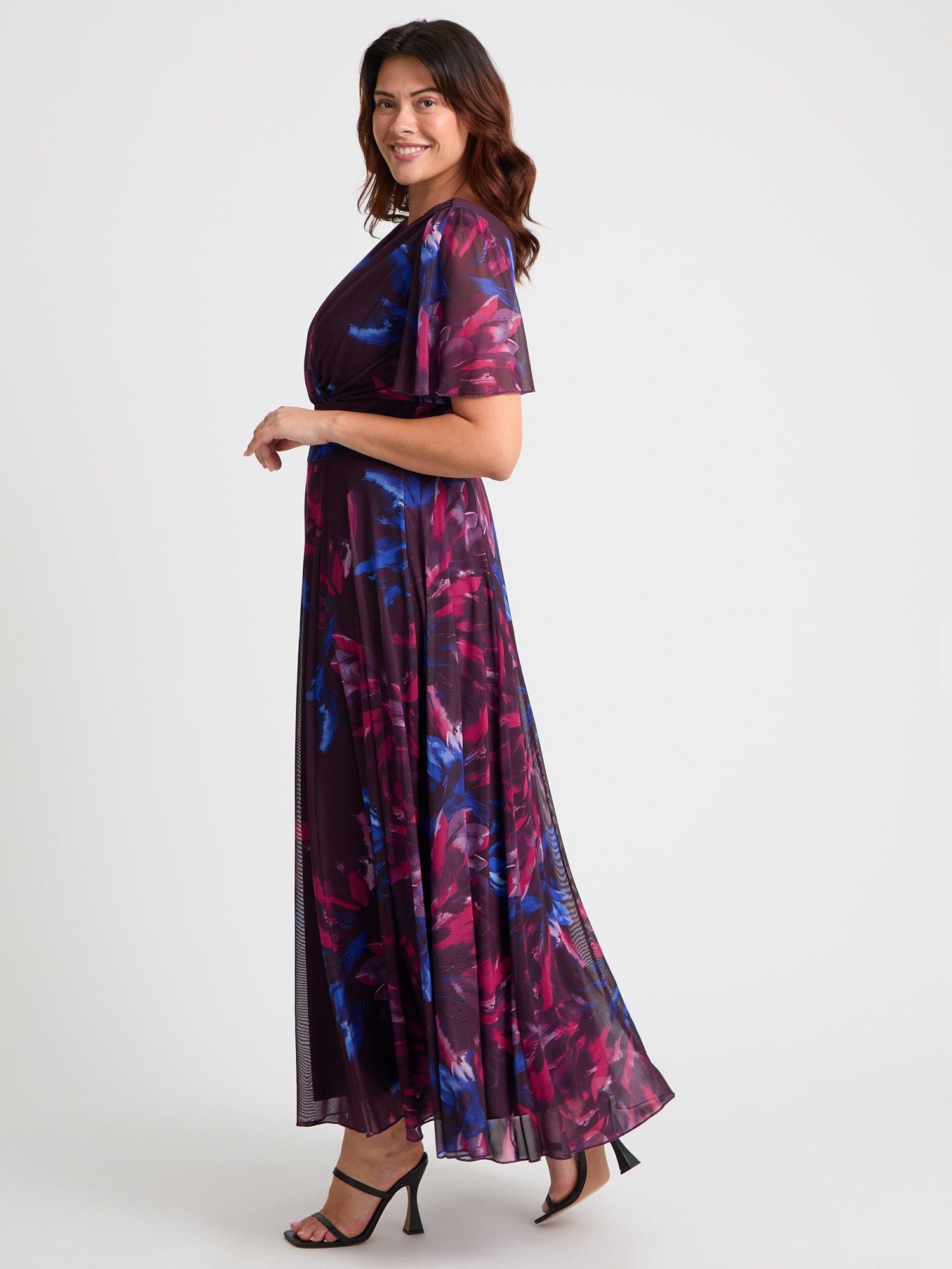 Product image 3 of 4, which shows Scarlett & Jo Isabelle Floral Float Sleeve Maxi Dress, Wine/Pink Cobalt, 12
