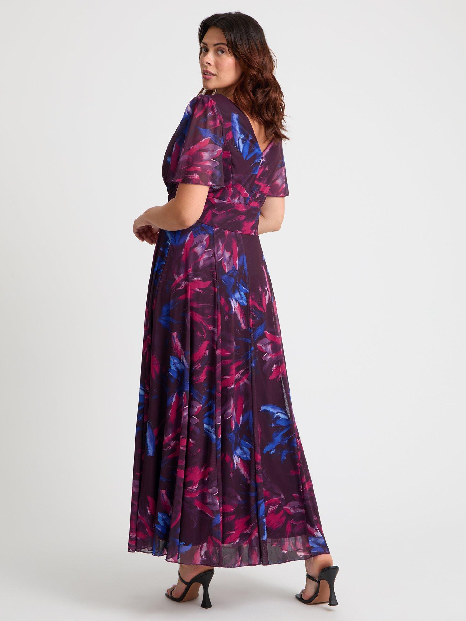 Product image 4 of 4, which shows Scarlett & Jo Isabelle Floral Float Sleeve Maxi Dress, Wine/Pink Cobalt, 12