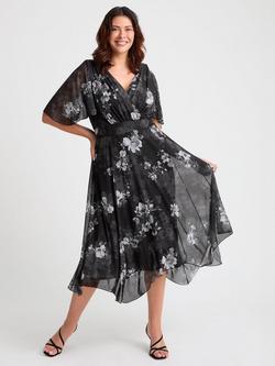 Scarlett & Jo Julie Floral Hanky Hem Dress, Black/Silver, Black/Silver