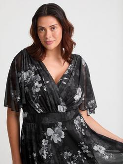 Scarlett & Jo Julie Floral Hanky Hem Dress, Black/Silver - view 2, Black/Silver
