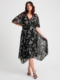 Scarlett & Jo Julie Floral Hanky Hem Dress, Black/Cream, Black/Cream