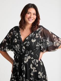 Scarlett & Jo Julie Floral Hanky Hem Dress, Black/Cream - view 2, Black/Cream