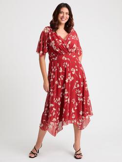Scarlett & Jo Julie Floral Hanky Hem Dress, Red/Cream, Red/Cream