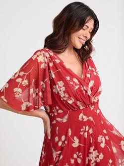 Scarlett & Jo Julie Floral Hanky Hem Dress, Red/Cream - view 2, Red/Cream