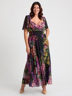 Scarlett & Jo Kemi Floral Bolero Wrap Bodice Maxi Dress, Black/Purple, Black/Purple