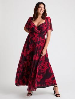 Scarlett & Jo Kemi Floral Bolero Wrap Bodice Maxi Dress, Black/Red