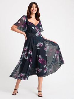Scarlett & Jo Liz Floral Bolero Wrap Bodice Midi Dress, Midnight Rose, Midnight Rose