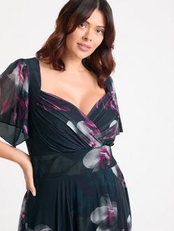 Scarlett & Jo Liz Floral Bolero Wrap Bodice Midi Dress, Midnight Rose - view 2, Midnight Rose