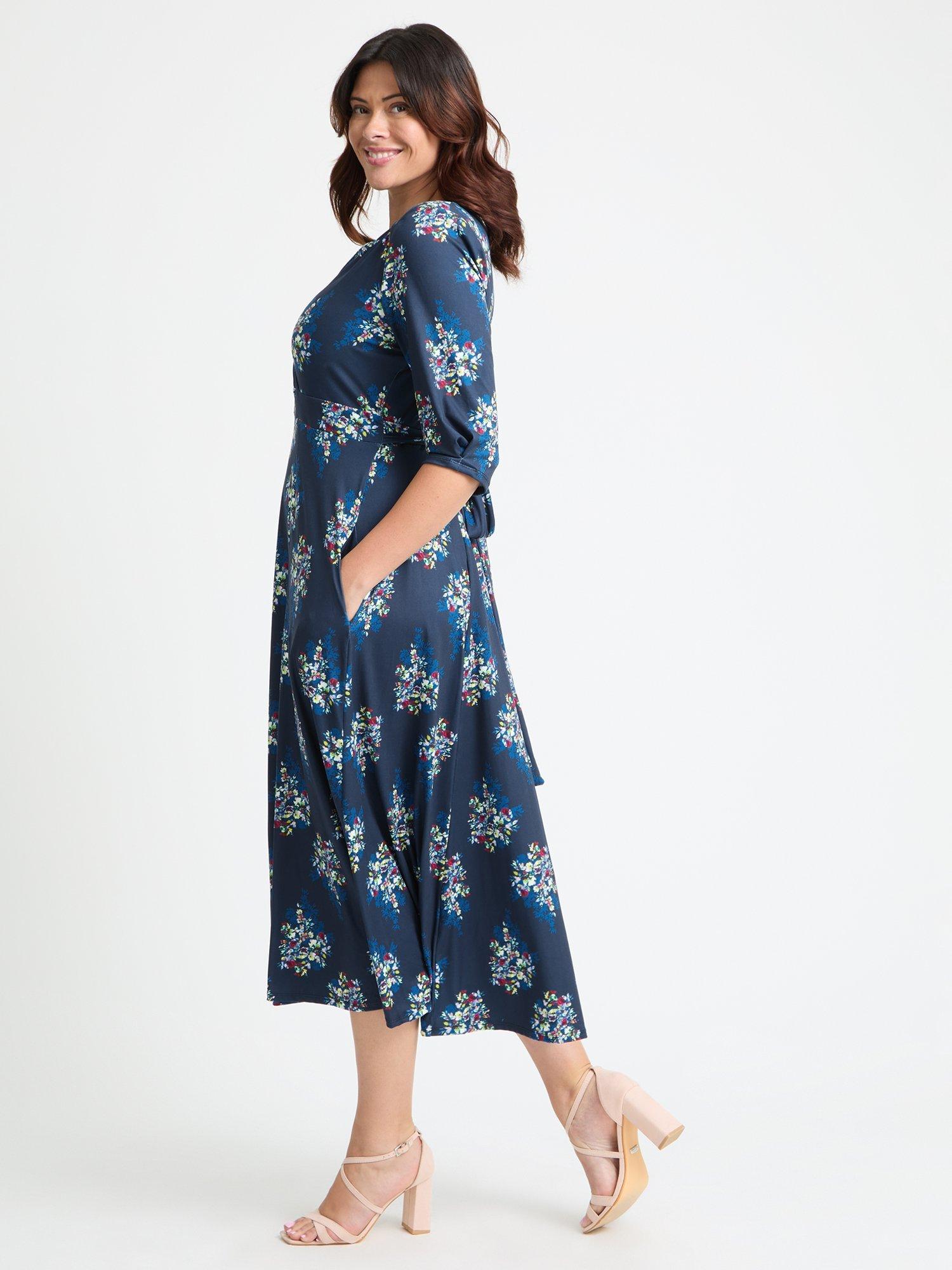 Product image 3 of 4, which shows Scarlett & Jo Floral Tie Wrap Midi Dress, Navy/Multi, 16