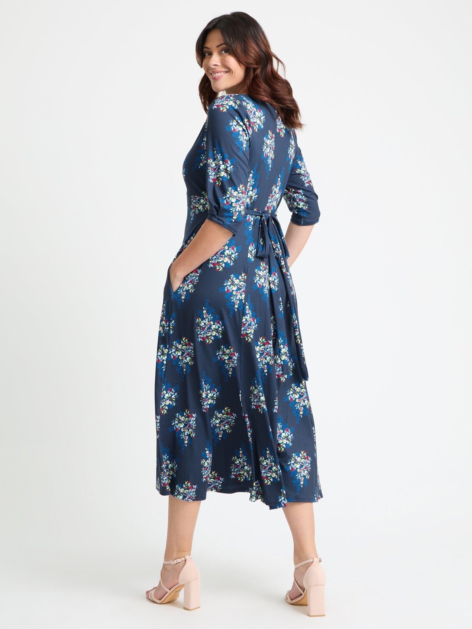 Product image 4 of 4, which shows Scarlett & Jo Floral Tie Wrap Midi Dress, Navy/Multi, 16