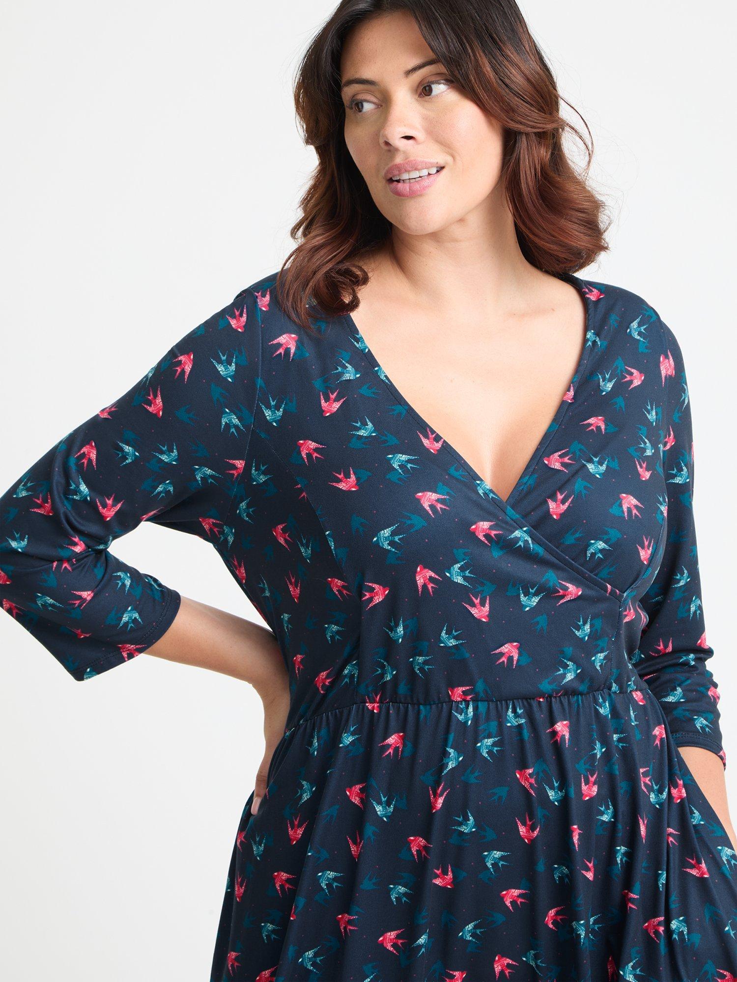 Product image 2 of 4, which shows Scarlett & Jo Birds Wrap Midi Dress, Navy/Multi, 12