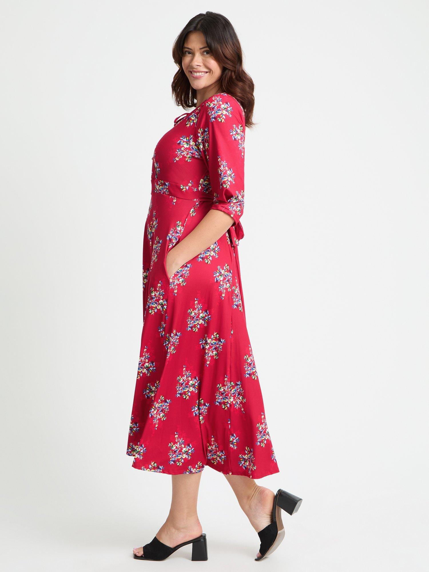 Product image 3 of 4, which shows Scarlett & Jo Floral Tie Wrap Midi Dress, Red/Multi, 12