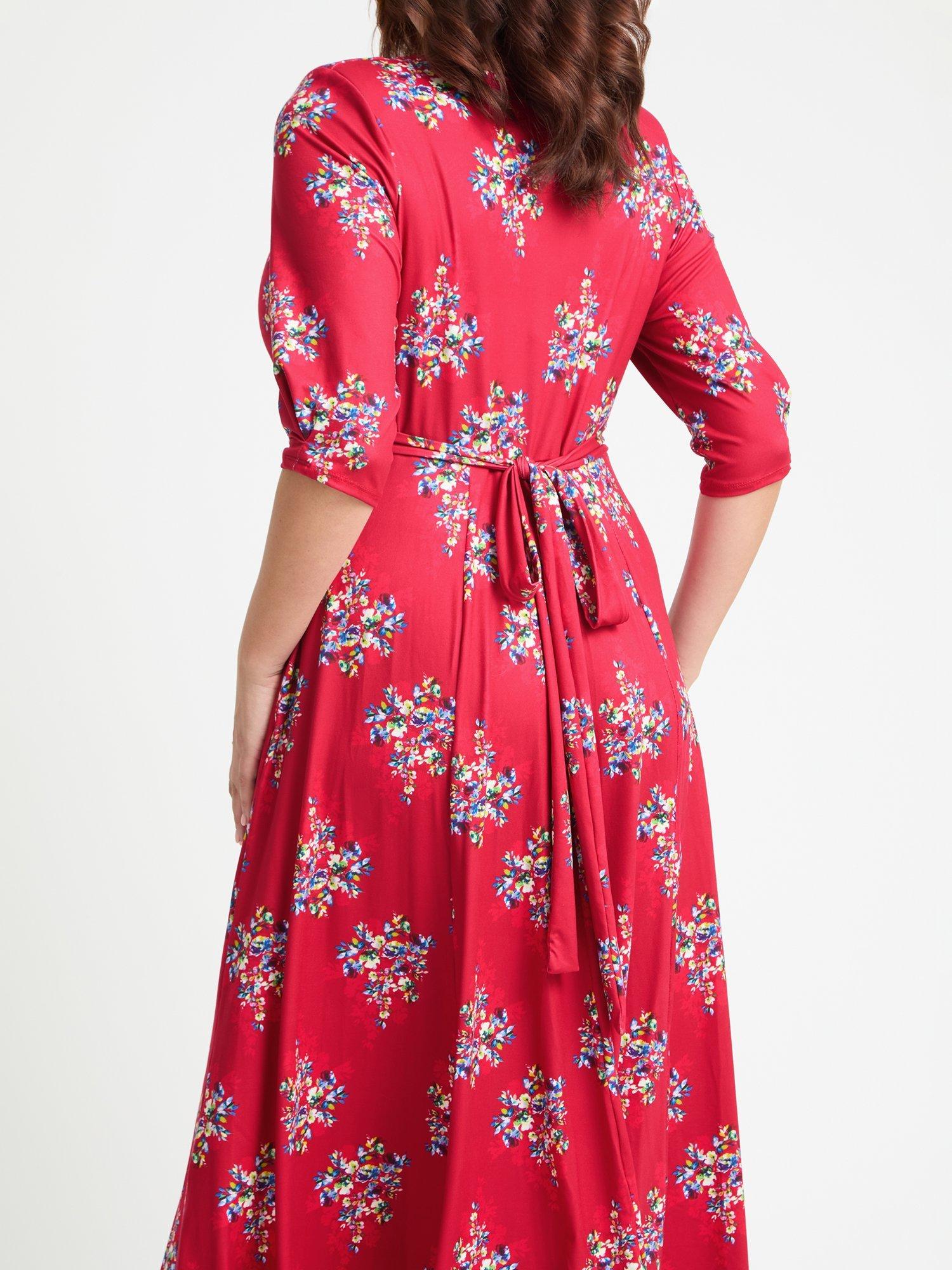 Product image 4 of 4, which shows Scarlett & Jo Floral Tie Wrap Midi Dress, Red/Multi, 12