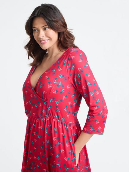 Scarlett & Jo Birds Wrap Midi Dress - view 2, Red/Multi