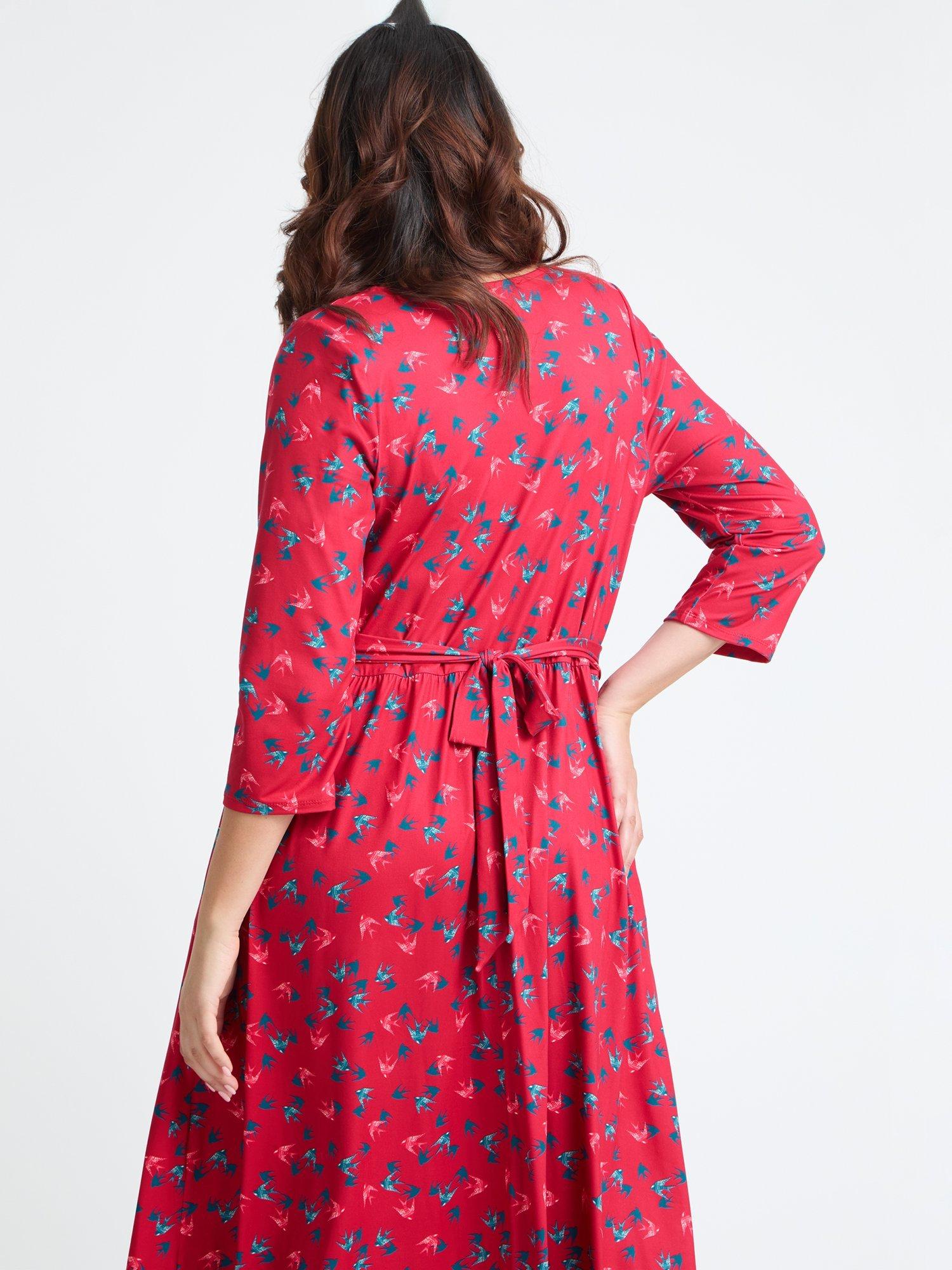 Product image 4 of 4, which shows Scarlett & Jo Birds Wrap Midi Dress, Red/Multi, 12