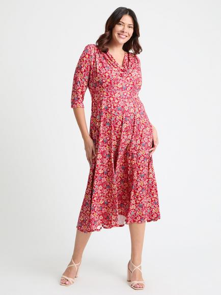 Scarlett & Jo Floral Cowl Neck Jersey Midi Dress, Red/Multi