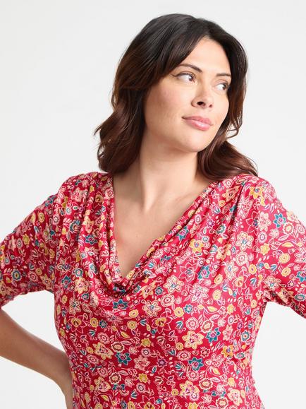 Scarlett & Jo Floral Cowl Neck Jersey Midi Dress - view 2, Red/Multi