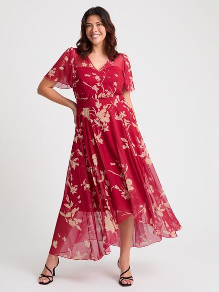 Scarlett & Jo Tilly Floral Hi-Lo Dress, Red/Cream