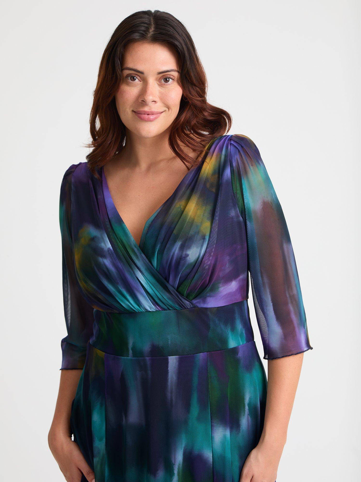 Product image 2 of 4, which shows Scarlett & Jo Verity Abstract Wrap Maxi Dress, Navy/Multi, 12