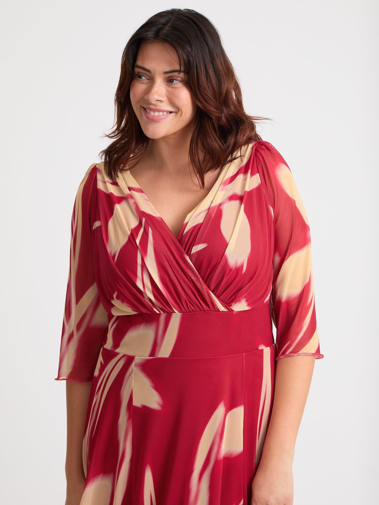 Product image 2 of 4, which shows Scarlett & Jo Verity Abstract Wrap Maxi Dress, Red/Cream, 16