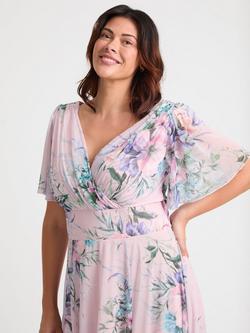Scarlett & Jo Victoria Floral Angel Sleeve Midi Dress, Pink/Grey - view 2, Pink/Grey